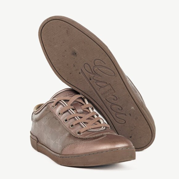 Gucci New Mauve GG Imprime & Miro Soft Metallic Leather Sneakers - Picture 4 of 12